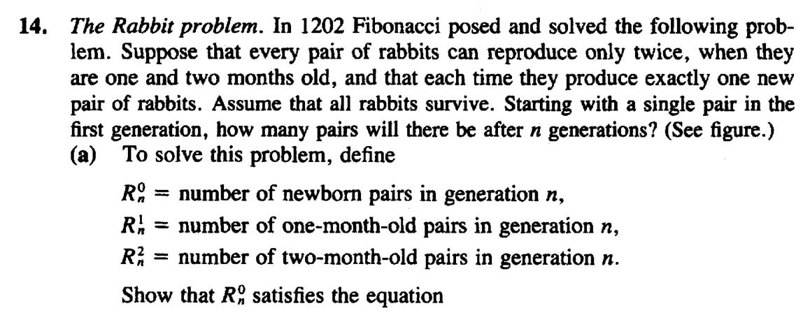 Solved 14. The Rabbit problem. In 1202 Fibonacci posed and | Chegg.com