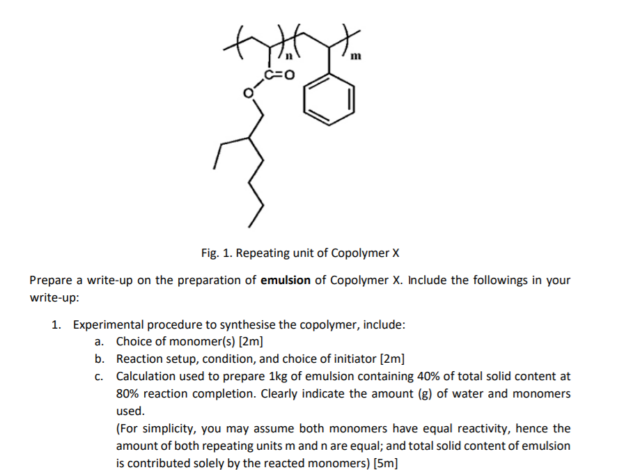 Solved Dit m C=0 Fig. 1. Repeating unit of Copolymer X | Chegg.com
