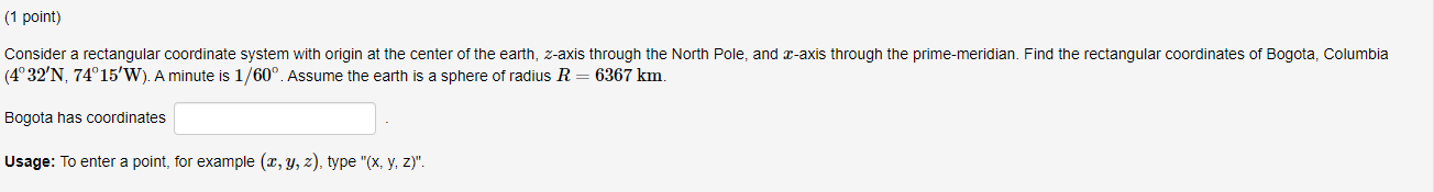 Solved (1 point) Consider a rectangular coordinate system | Chegg.com