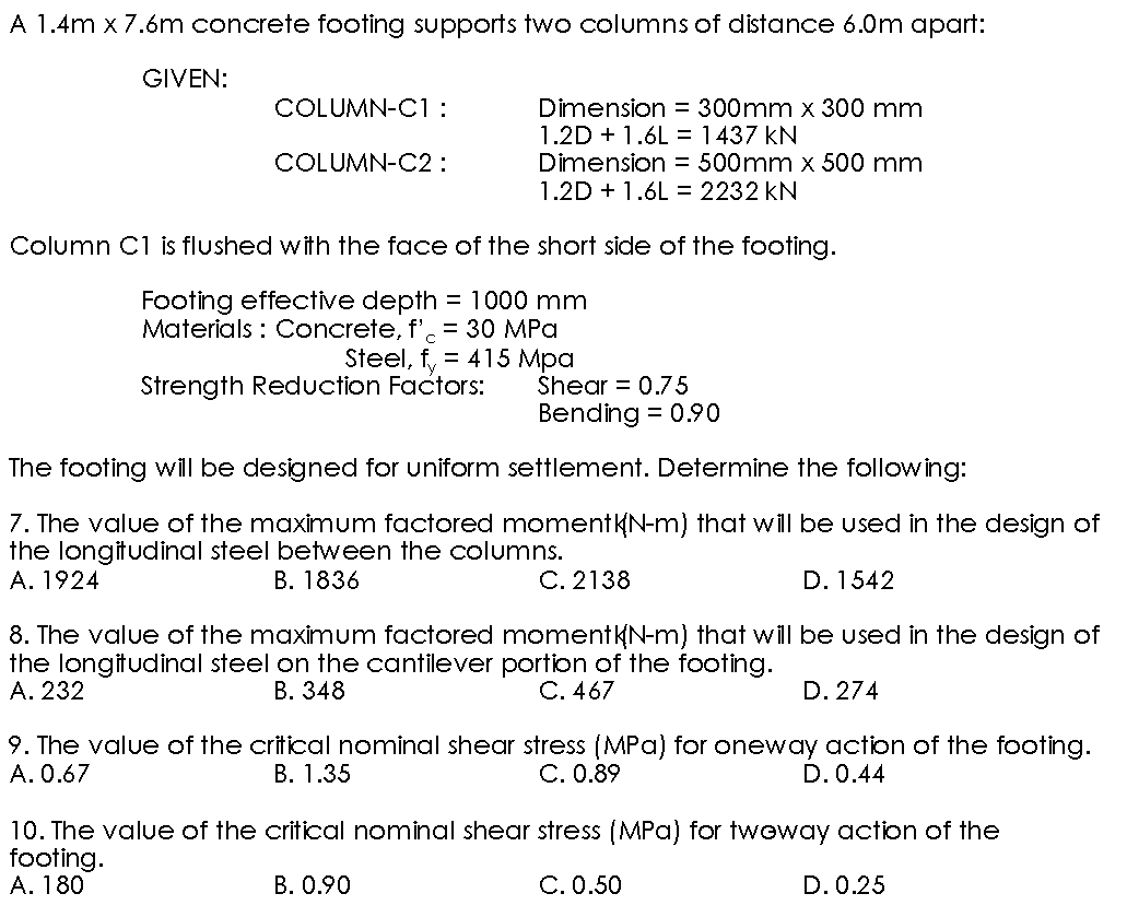 Solved A 1.4m x 7.6m concrete footing supports two columns | Chegg.com