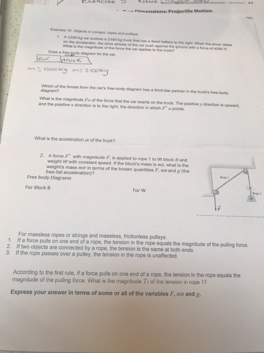 Solved Exercise 10 Objects in contact, ropes and publeys 1. | Chegg.com