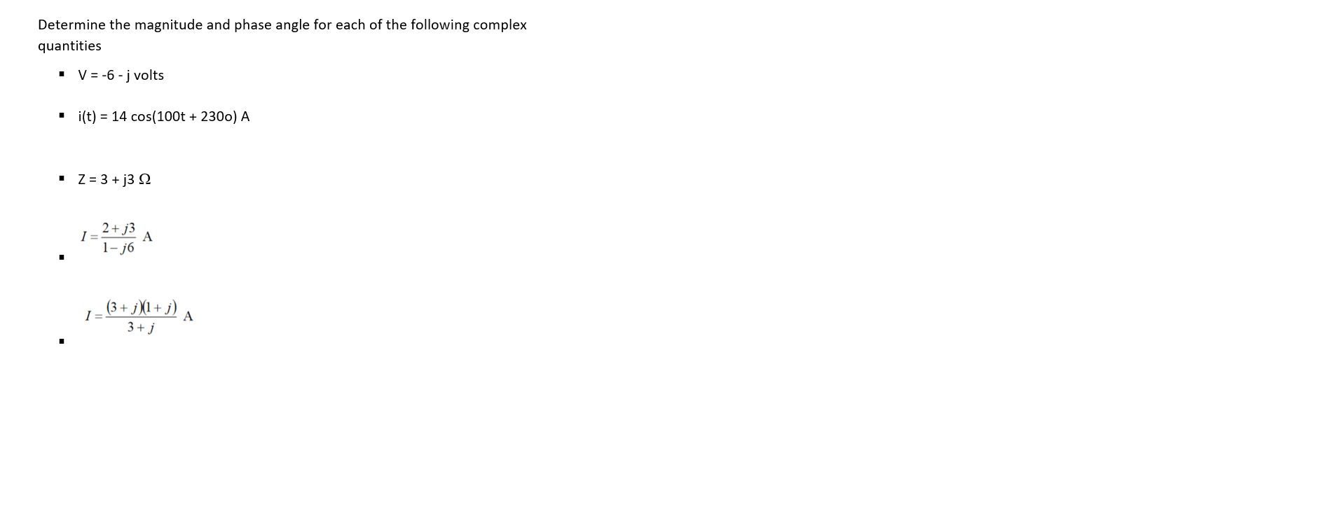 Solved Determine the magnitude and phase angle for each of | Chegg.com
