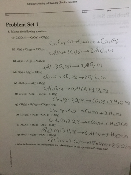 Solved 45 MISC0477: Writing And Balancing Chemical Equations | Chegg.com