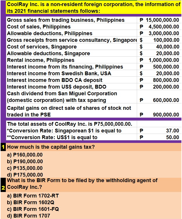CoolRay Inc. is a non-resident foreign corporation, | Chegg.com