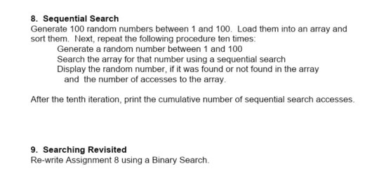 Solved 8. Sequential Search Generate 100 random numbers | Chegg.com