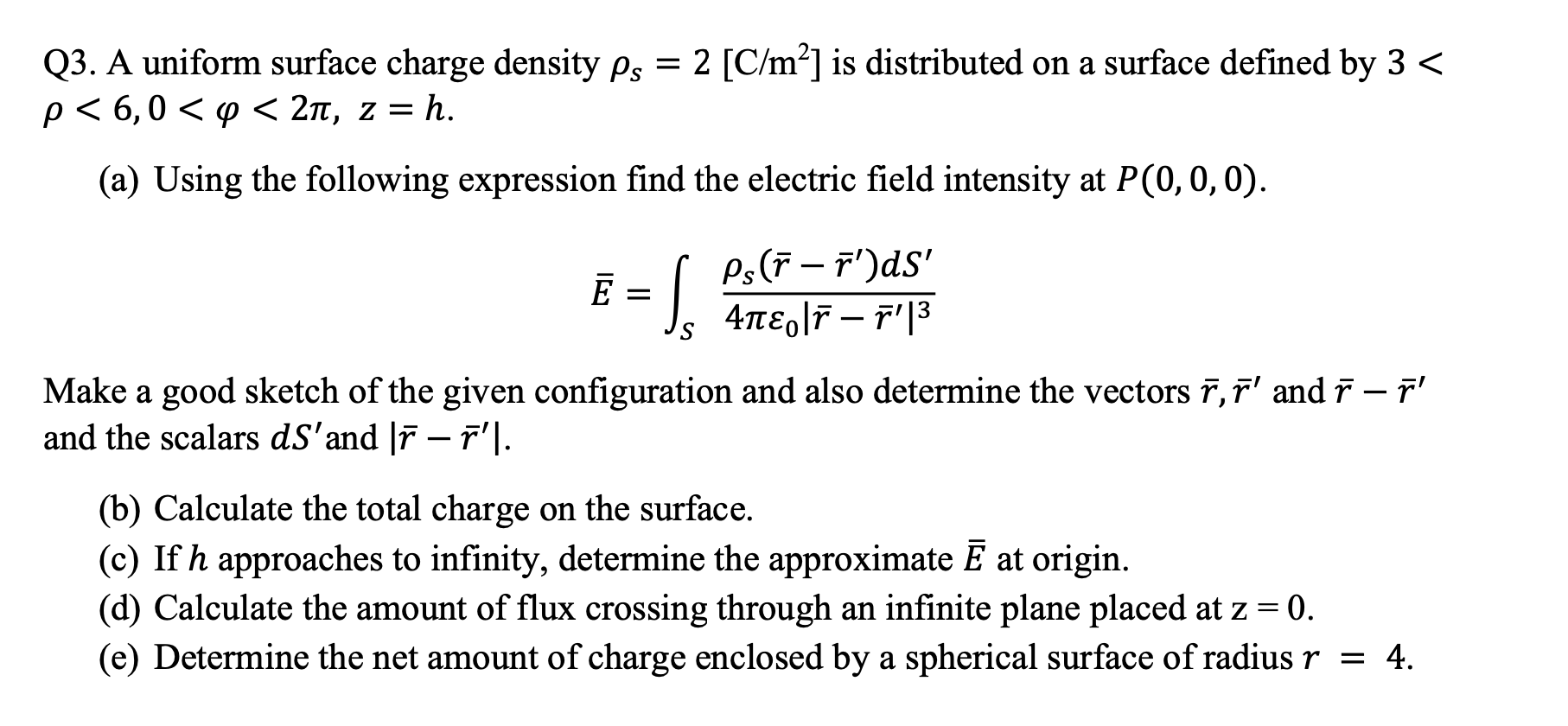 Solved Q3 A Uniform Surface Charge Density Ps 2 C M Chegg Com