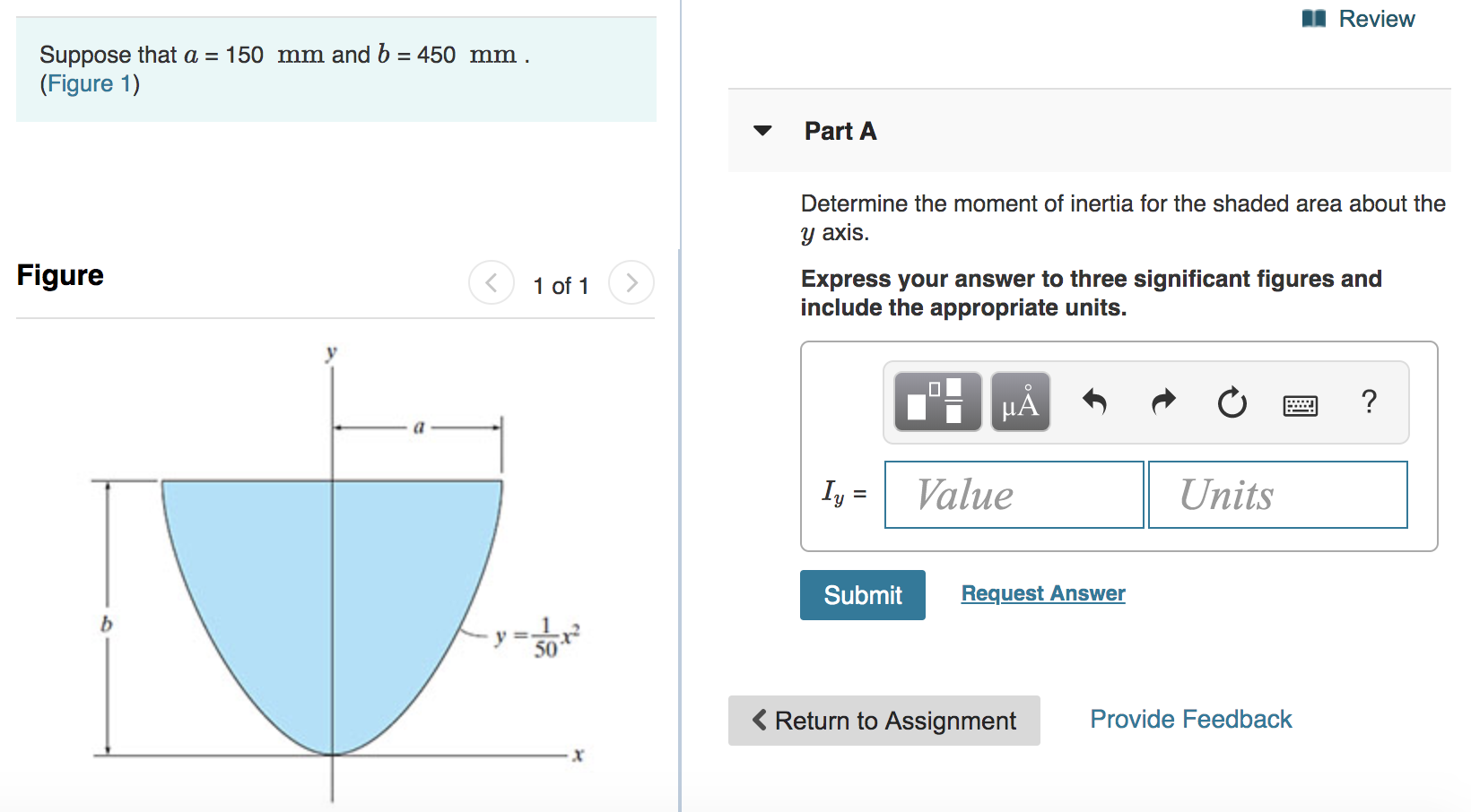 Solved A Review Suppose that a = 150 mm and b = 450 mm . | Chegg.com