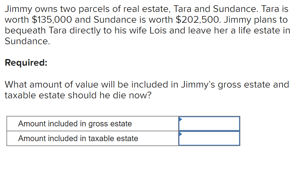 Solved Jimmy owns two parcels of real estate, Tara and