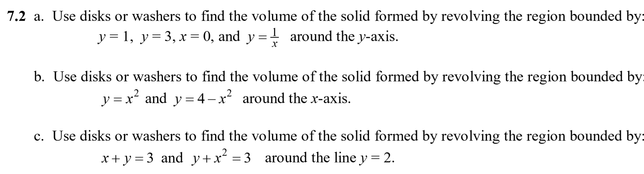 Volume of revolution worksheet disk and washer methods answers image