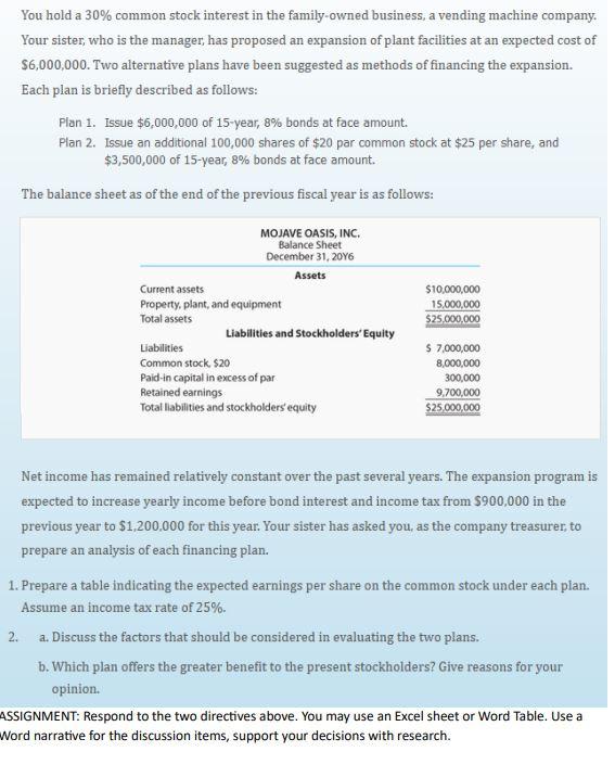 Solved You hold a 30 common stock interest in the