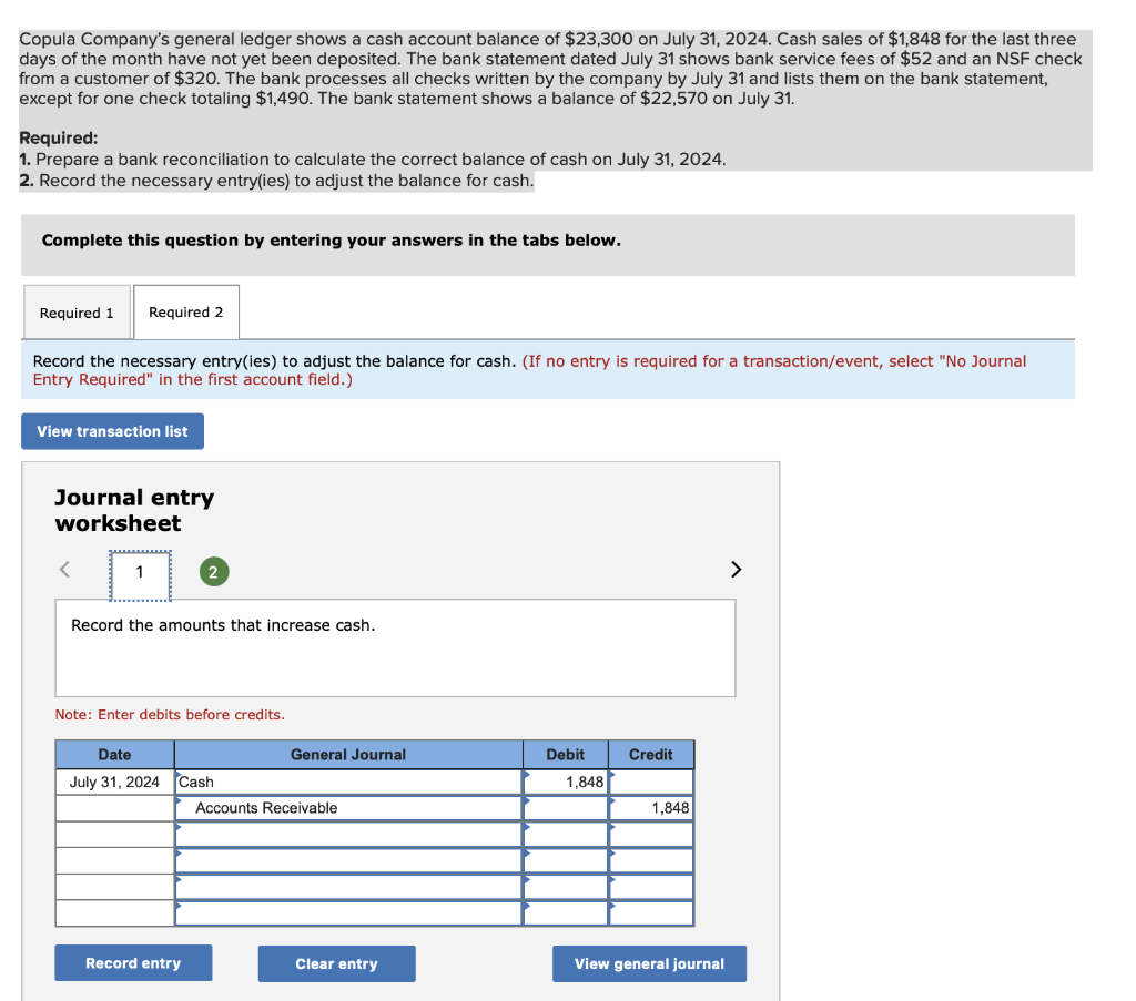 Solved Copula Company's general ledger shows a cash account