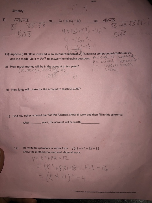 Solved Show all work for the following problems. Solve for | Chegg.com