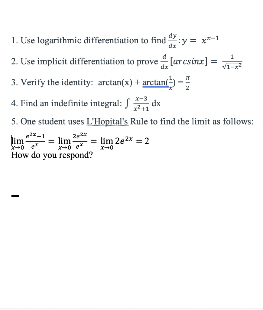 Solved dy 1. Use logarithmic differentiation to find dxiy = | Chegg.com