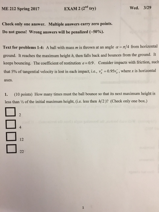 Solved EXAM 2 try) Wed. 3/29 ME 212 Spring 2017 Check only | Chegg.com