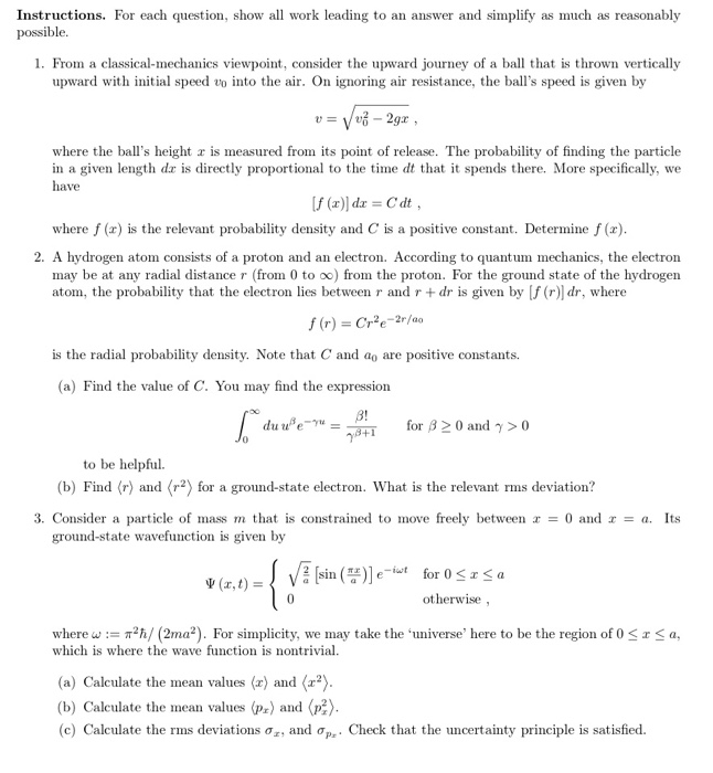 Solved Instructions. For each question, show all work | Chegg.com