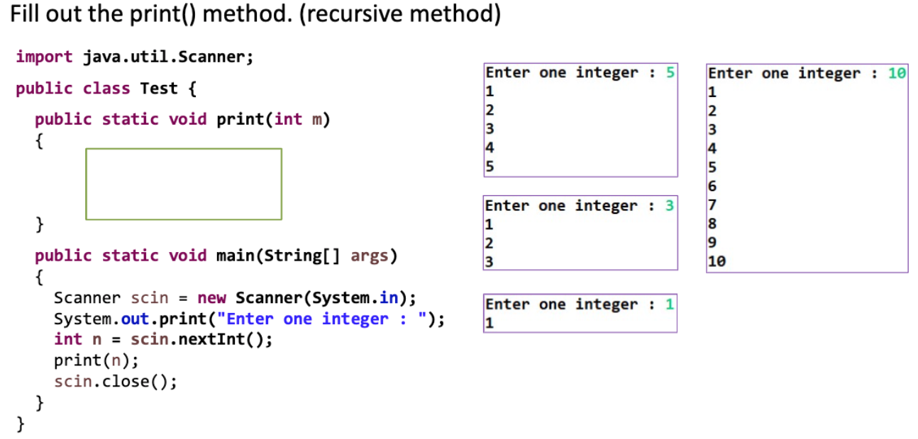 Solved Fill out the print() method. (recursive method) | Chegg.com