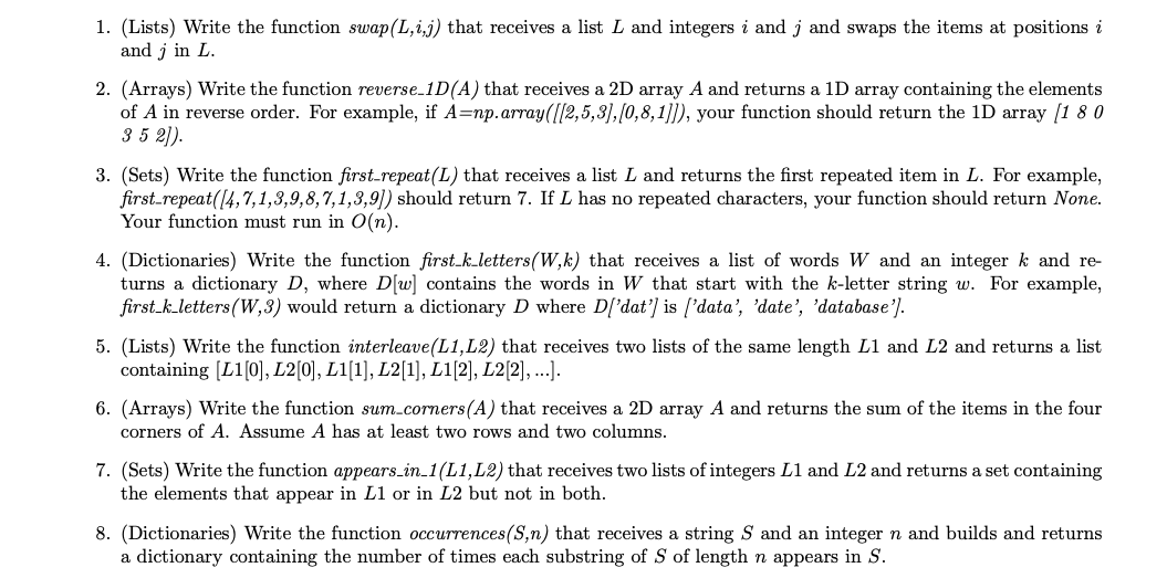 Solved 1. (Lists) Write The Function Swap(L,i,j) That | Chegg.com