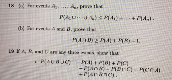 Solved a For events A 1 A n prove that P A 1 union