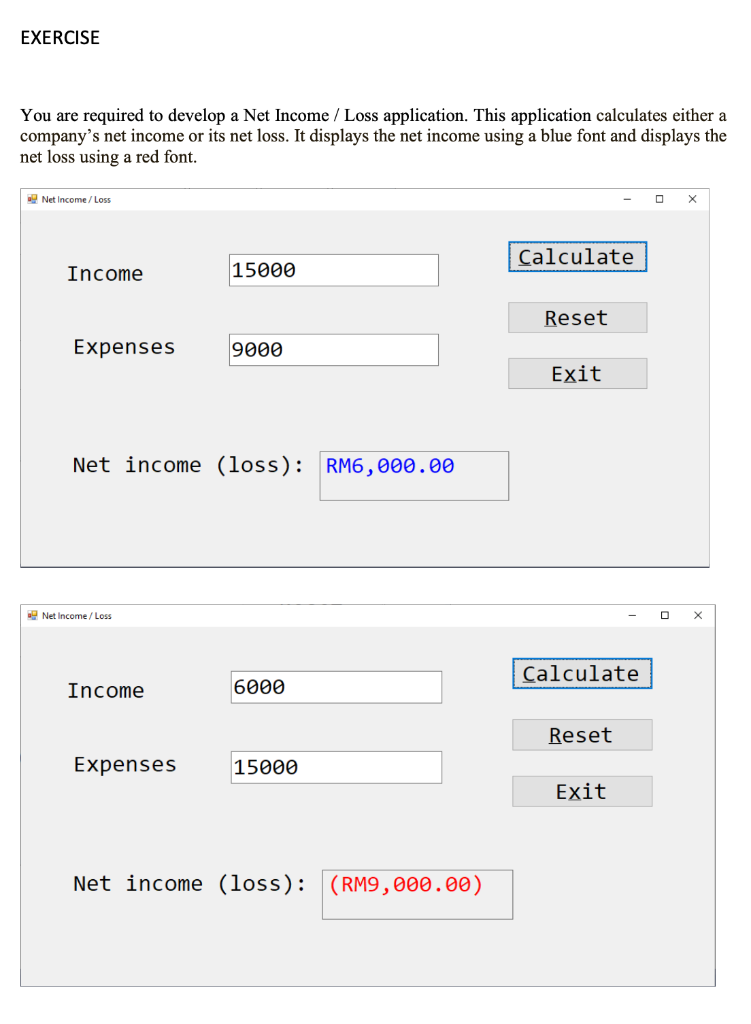 Solved EXERCISE You are required to develop a Net Income / | Chegg.com