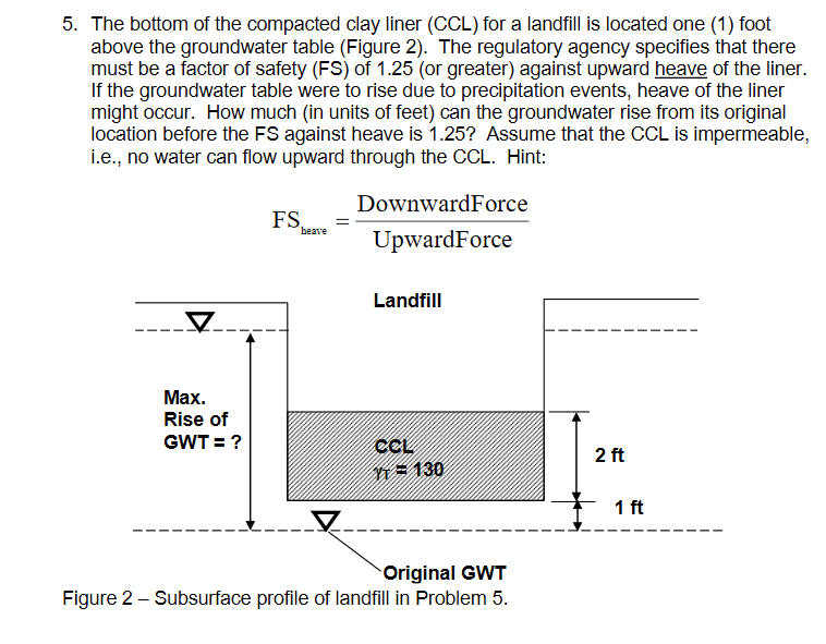 Solved 5. The bottom of the compacted clay liner (CCL) for a | Chegg.com
