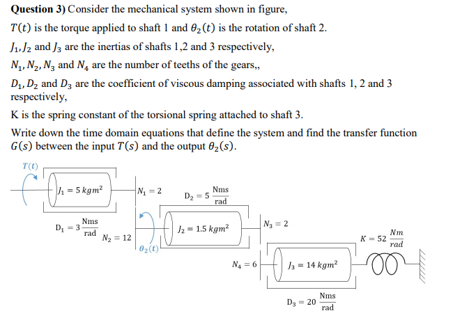Solved Question 3) Consider the mechanical system shown in | Chegg.com