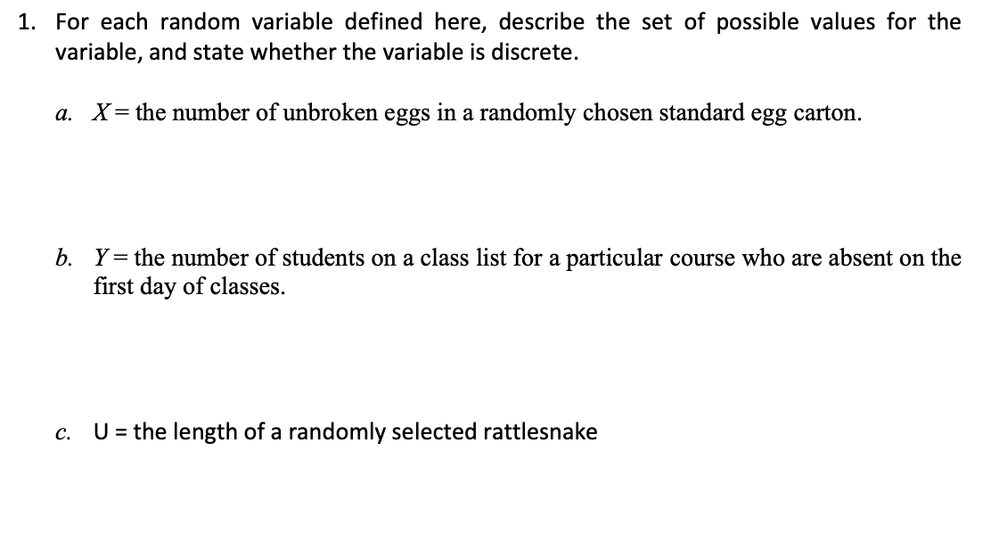 Solved 1. For each random variable defined here, describe | Chegg.com