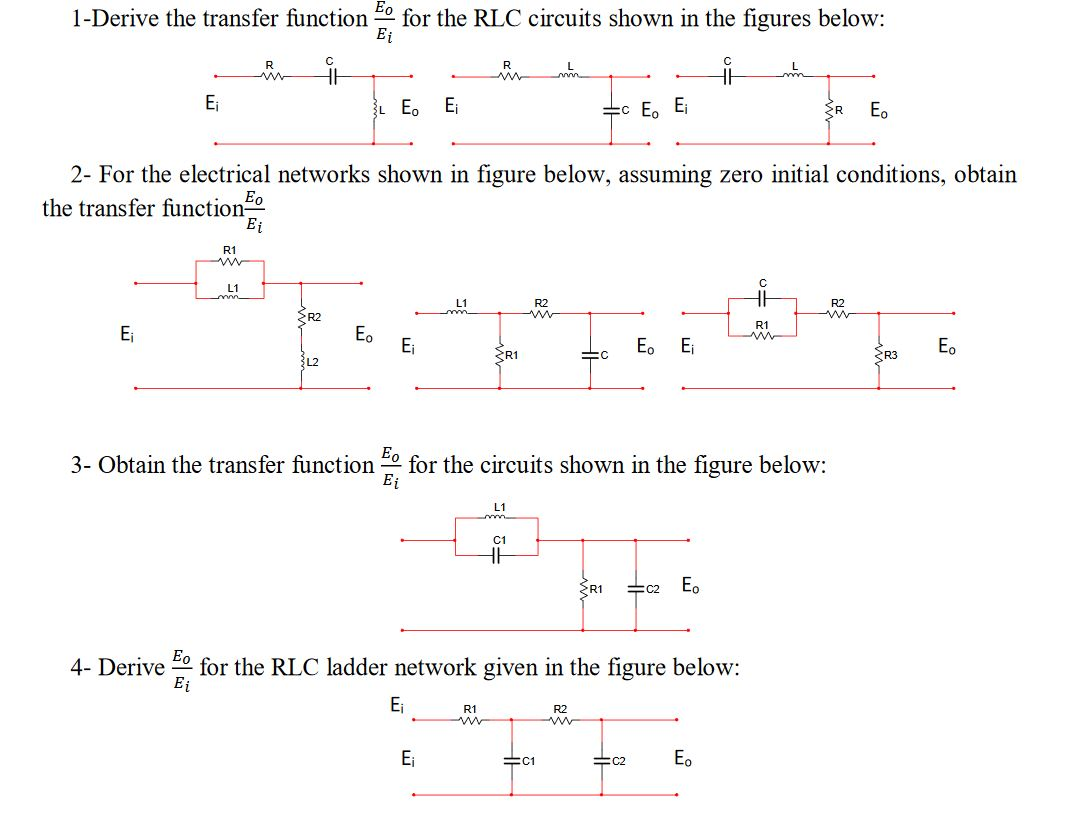 Solved 1-Derive the transfer function for the RLC circuits | Chegg.com