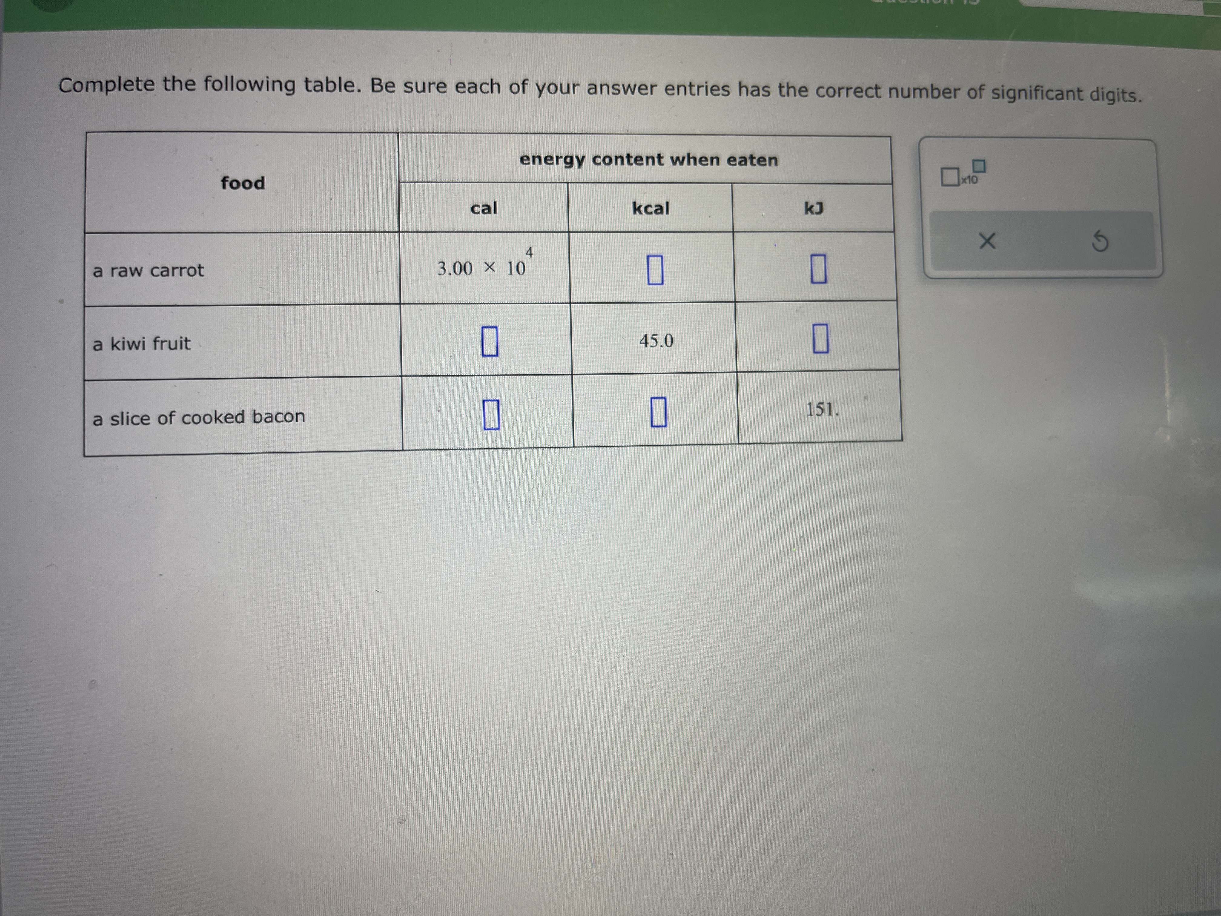 Solved Complete the following table. Be sure each of your | Chegg.com