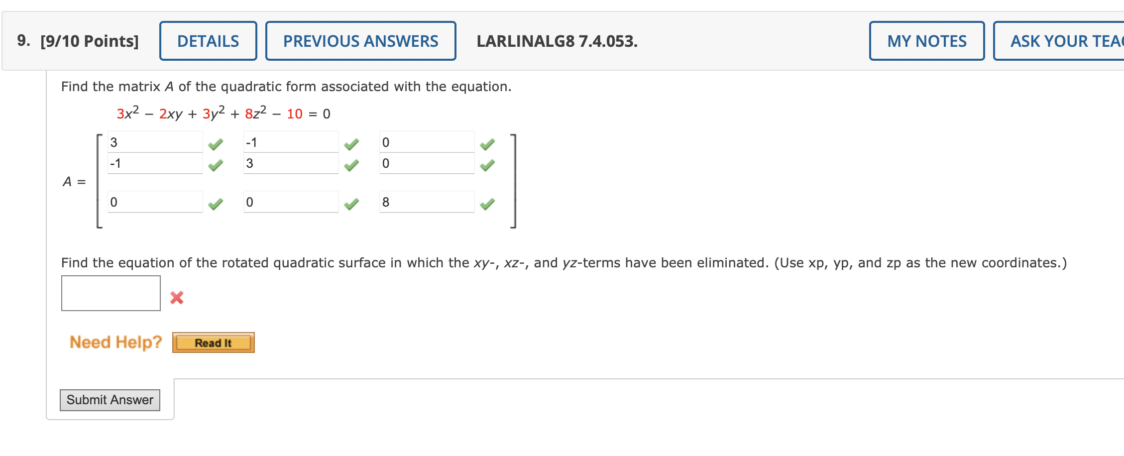 Solved Find The Matrix A Of The Quadratic Form Associated