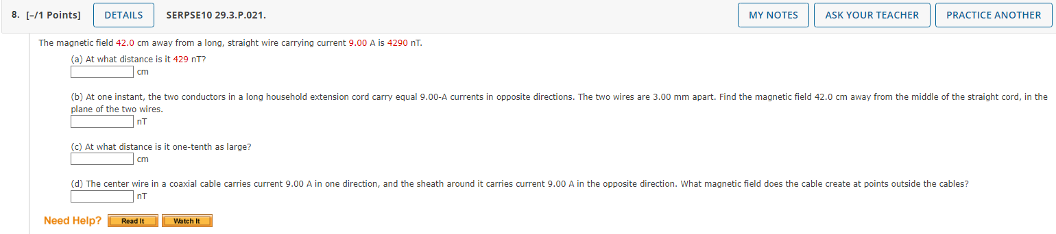 Solved The magnetic field 42.0 cm away from a long, straight | Chegg.com