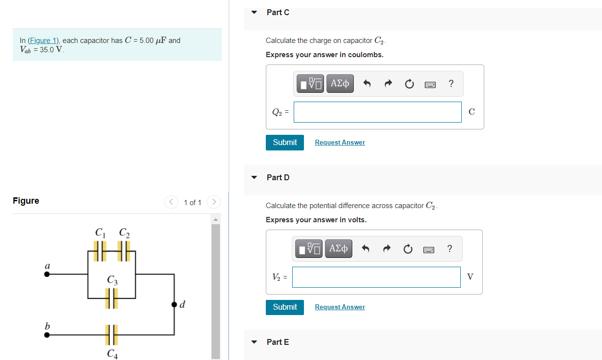 Solved Part A In (Figure 1), each capacitor has C = 5.00 uF | Chegg.com