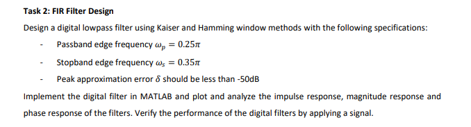 Solved Task 2 Fir Filter Design Design A Digital Lowpass Chegg