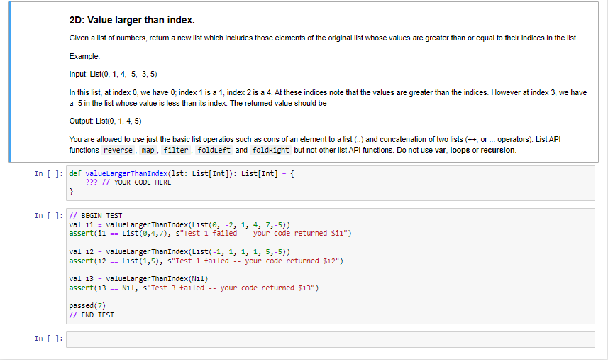 Solved 2D: Value larger than index. Given a list of numbers, | Chegg.com