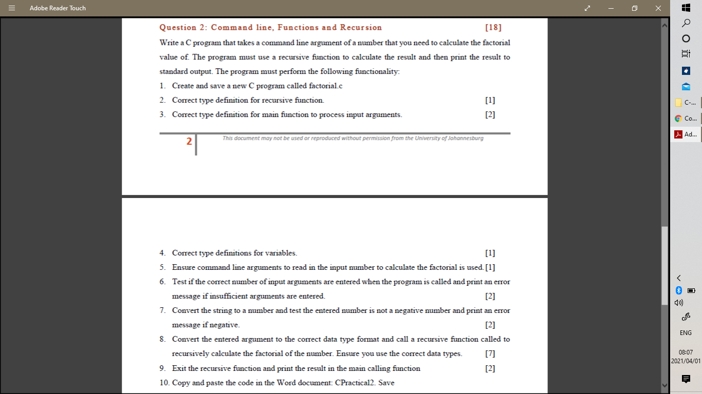 Solved Adobe Reader Touch Question 2: Command Line, | Chegg.com