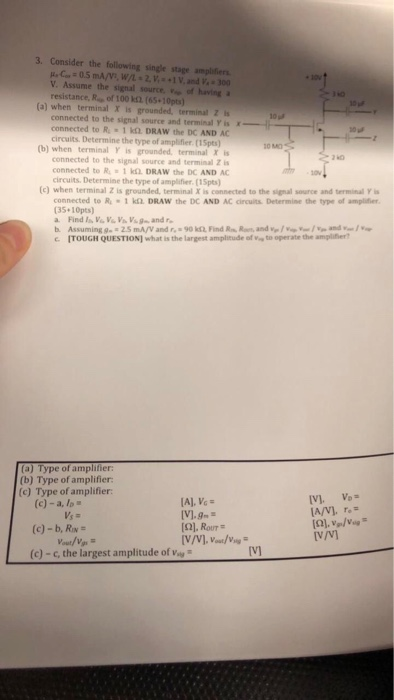 Solved 3. Consider the following single stage amplifiers V. | Chegg.com