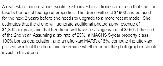 Solved A real estate photographer would like to invest in a | Chegg.com
