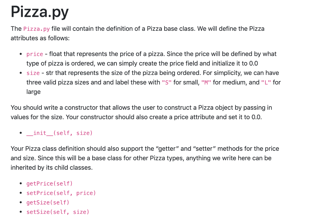 Solved Pizza.py - Defines a Pizza class representing | Chegg.com