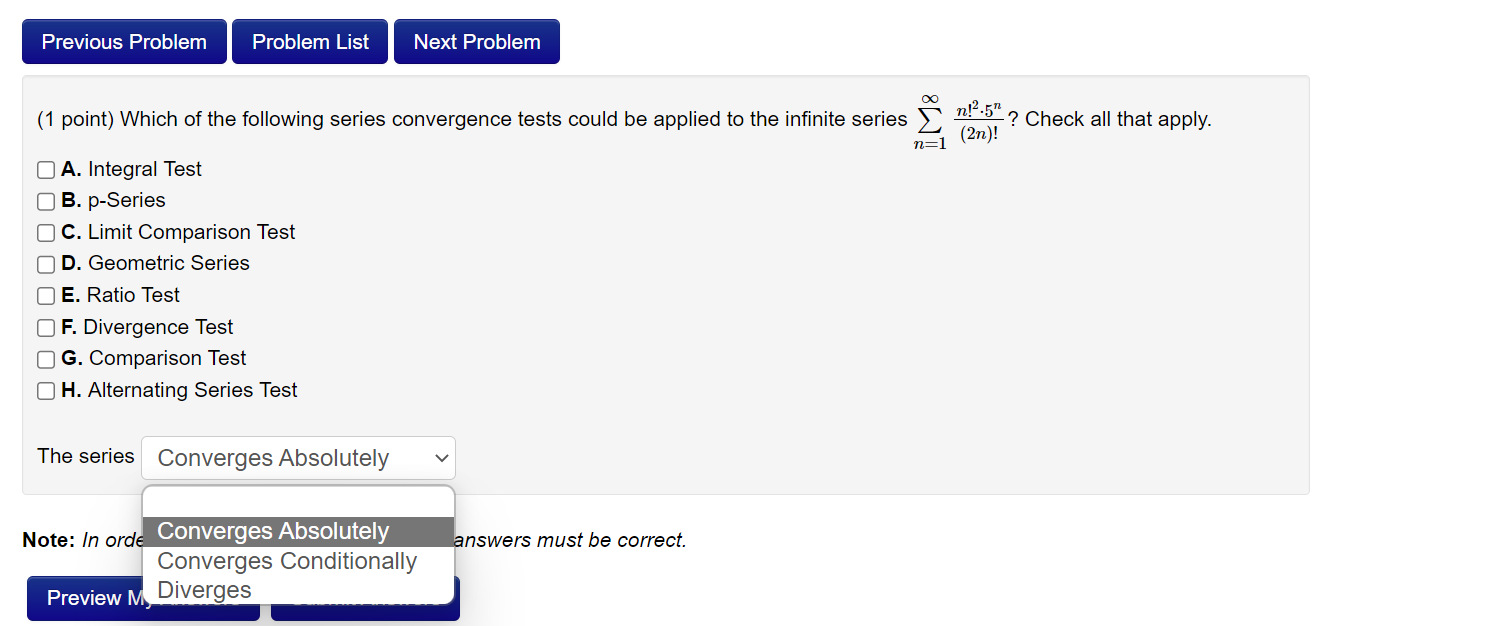 Solved (1 Point) Which Of The Following Series Convergence | Chegg.com