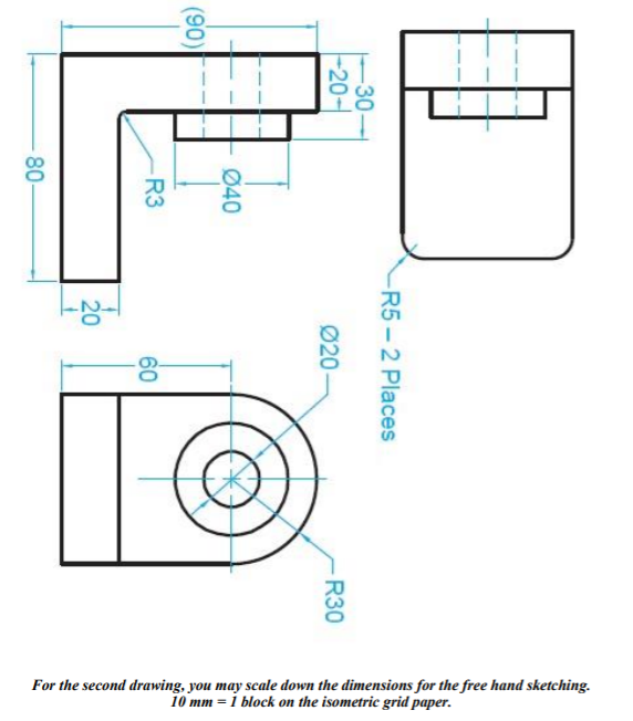 Solved Q1: Given the multiview set of the object, sketch an | Chegg.com
