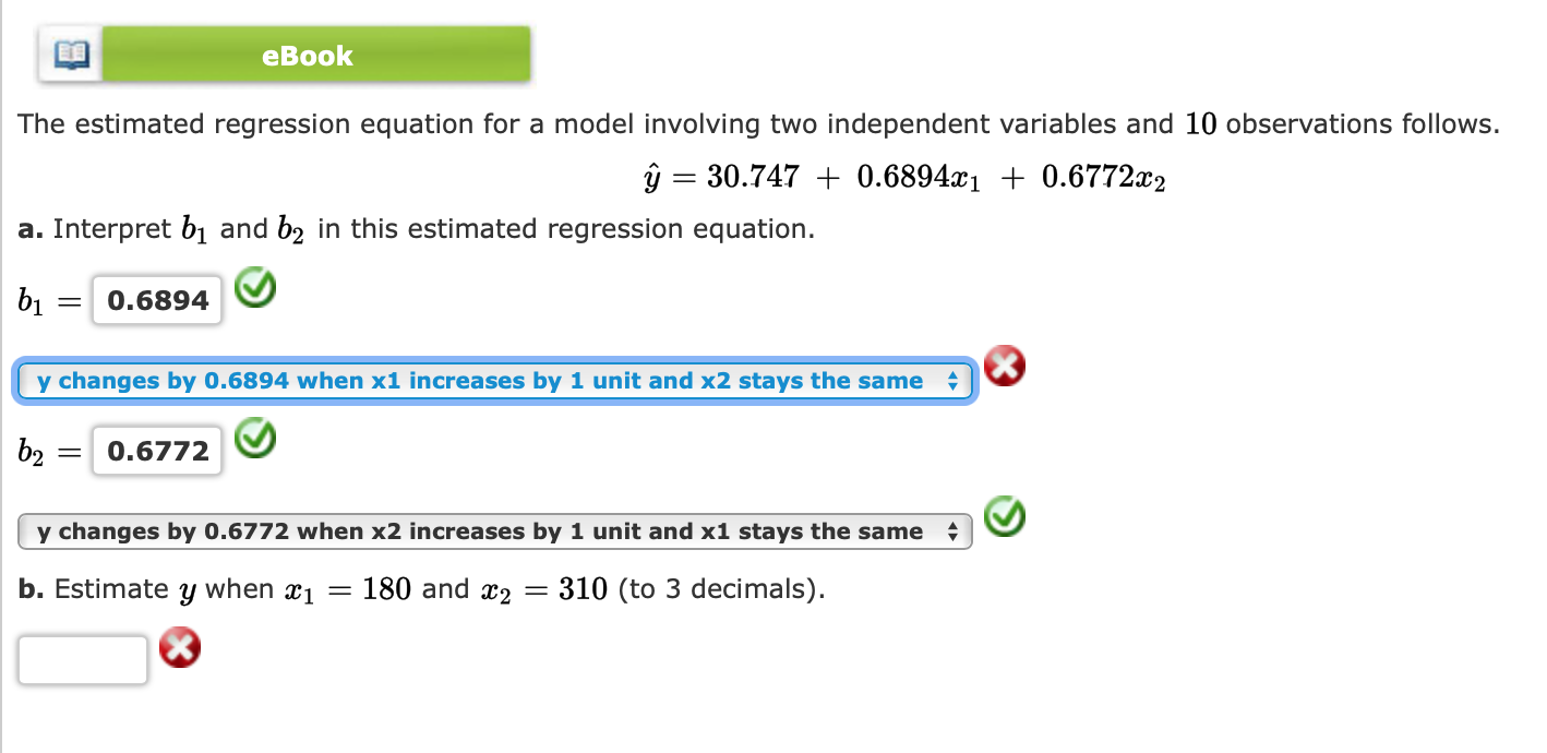 Solved EBook The Estimated Regression Equation For A Model | Chegg.com