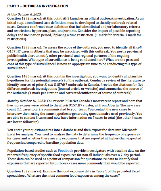 Solved PART 1 OUTBREAK DETECTION Escherichia Coli 0157 H7 Chegg Com   PhpzwBGlS