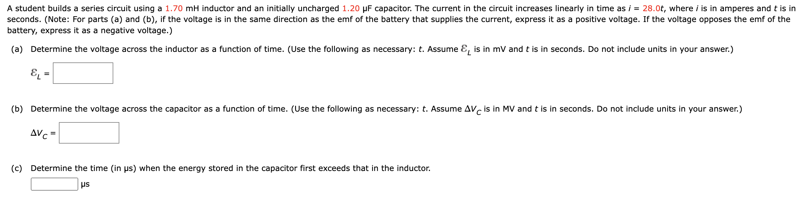 Solved battery, express it as a negative voltage.) εL= ΔVC=