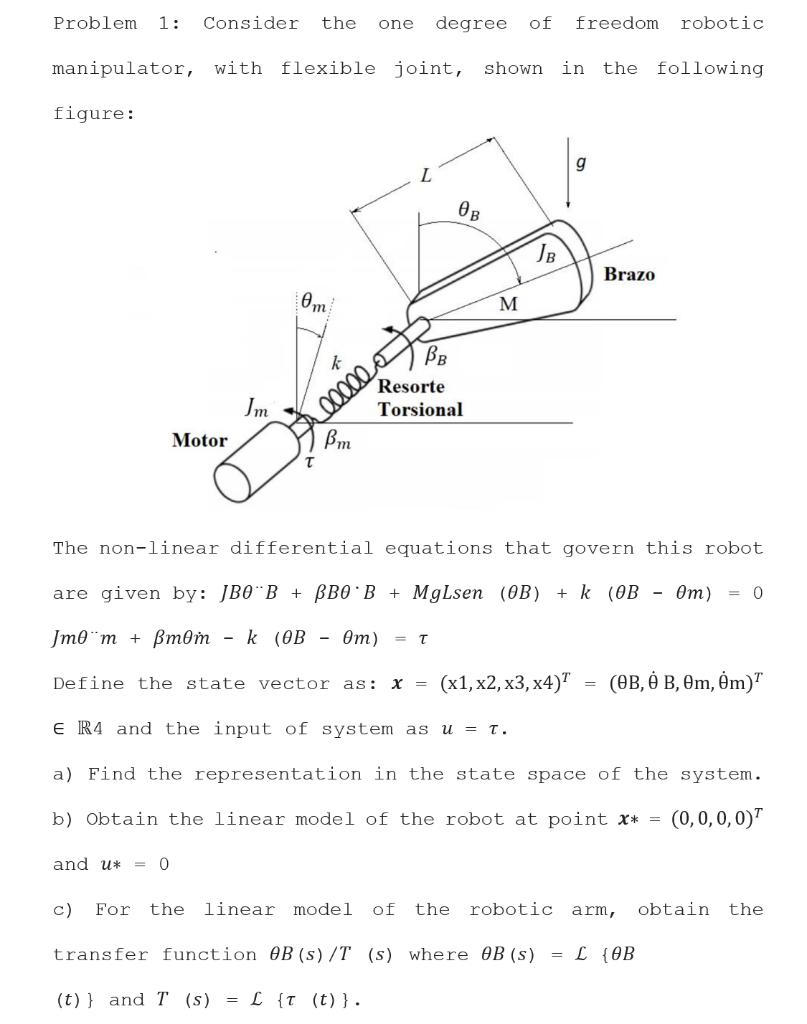 Problem 1 Consider The One Degree Of Freedom Robo Chegg Com