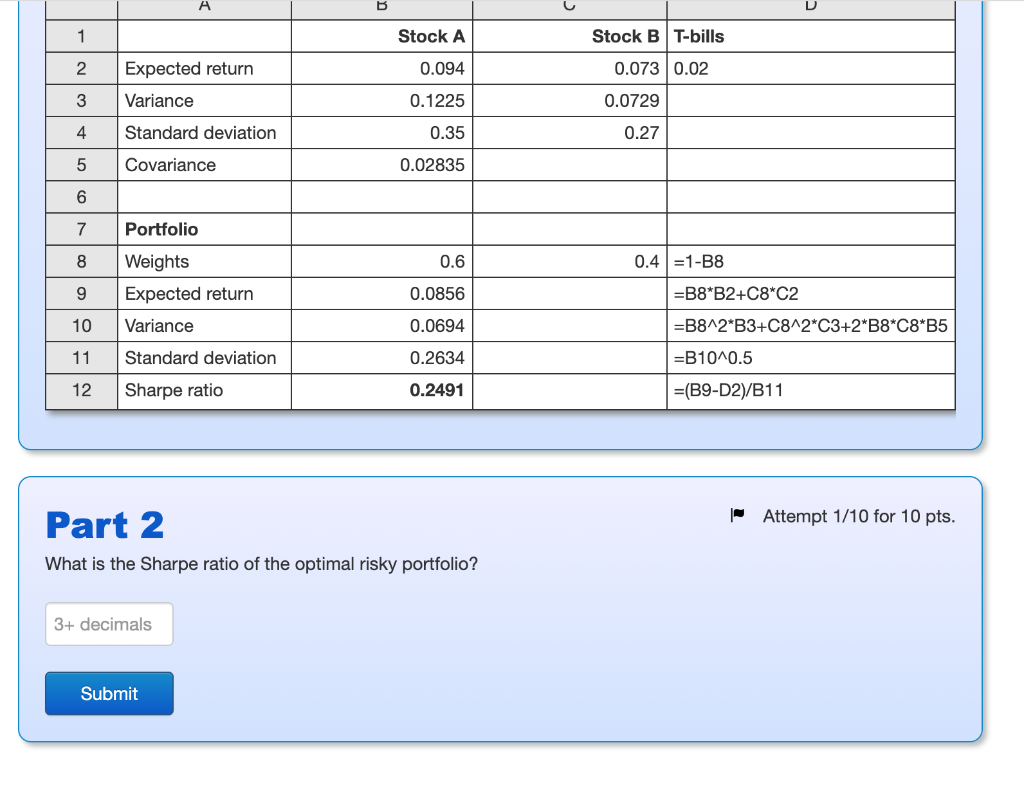 Solved Problem 9 Intro The return statistics for two stocks | Chegg.com