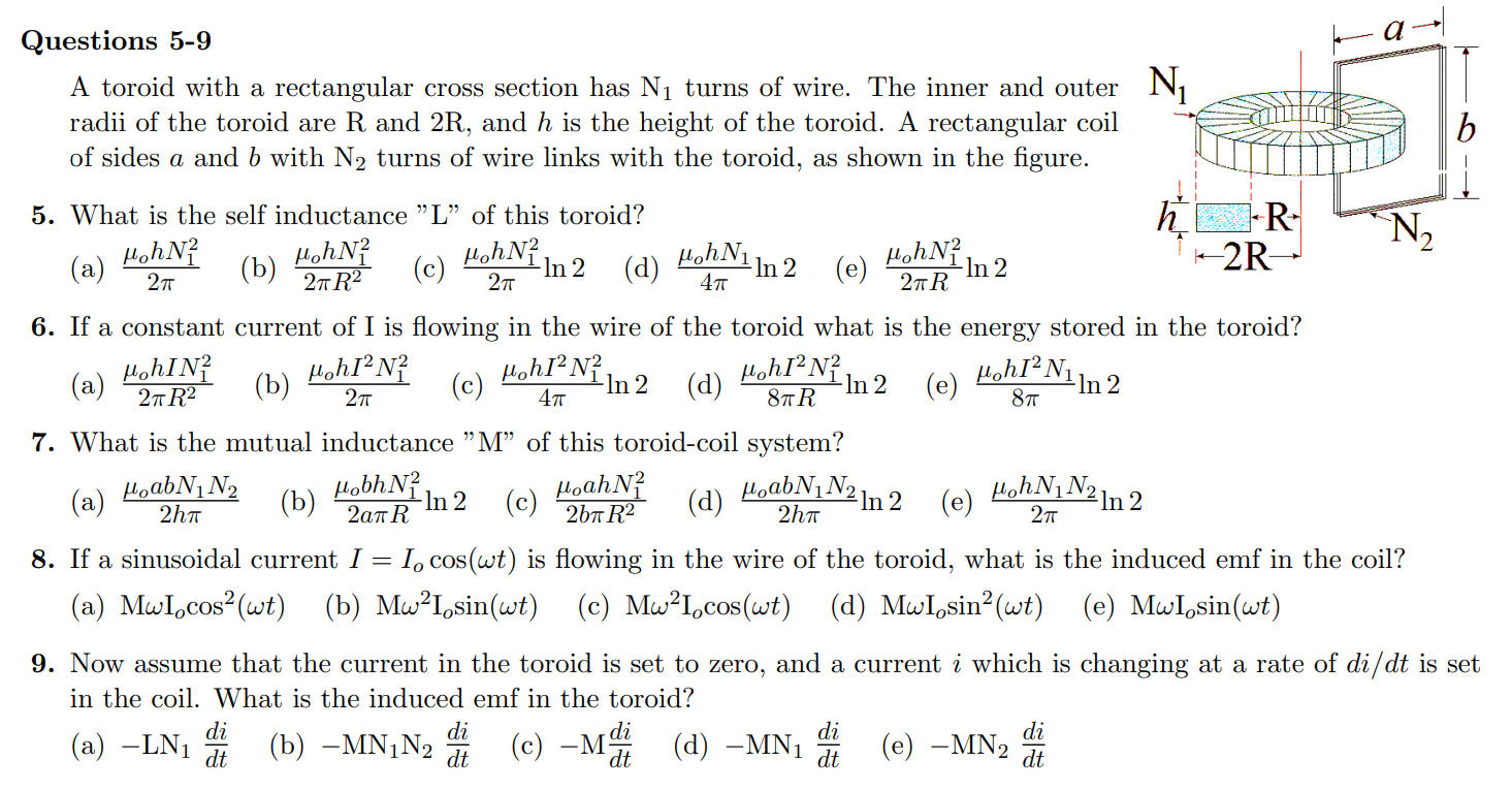 Solved Questions 5 9 A Toroid With A Rectangular Cross 0928