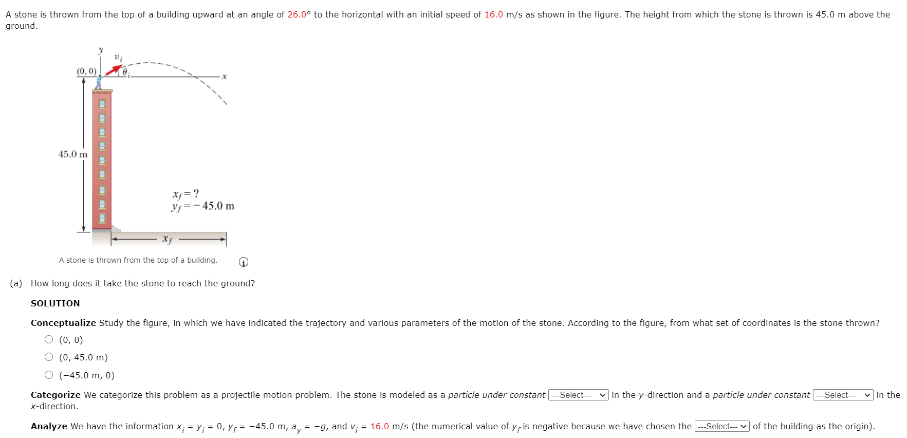 Solved A stone is thrown from the top of a building upward | Chegg.com