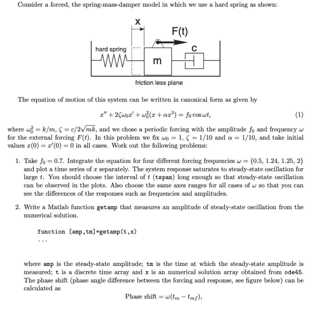 Solved Consider a forced, the springmassdamper model in