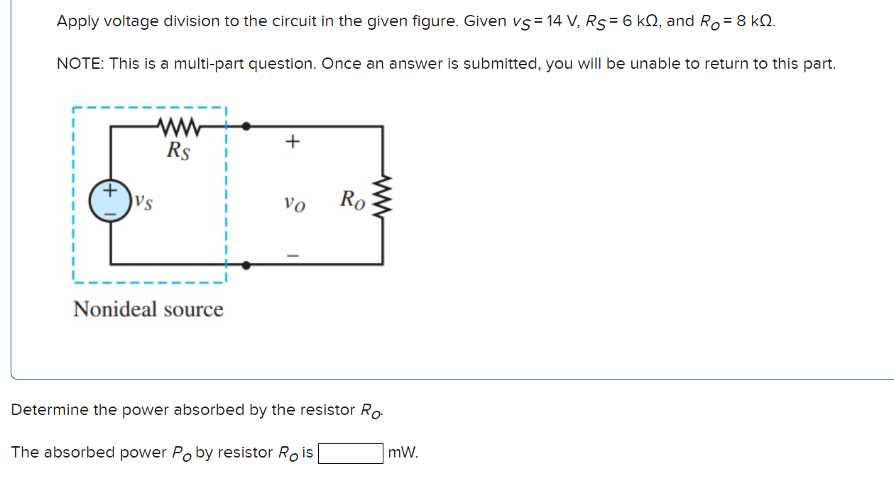 Solved Apply Voltage Division To The Circuit In The Given | Chegg.com