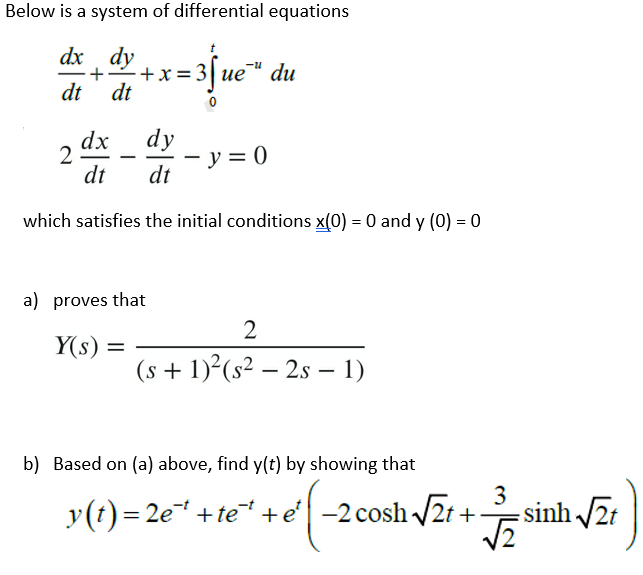 Solved Below Is A System Of Differential Equations Dx Dy + 