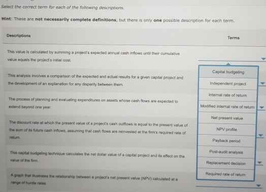 Solved Select the correct term for each of the following | Chegg.com